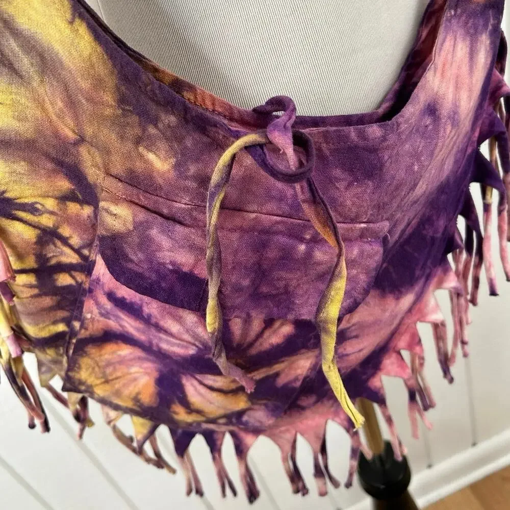 Earth Divas Tie Dye Fringe Crossbody Bag Boho Hippie Festival Purse